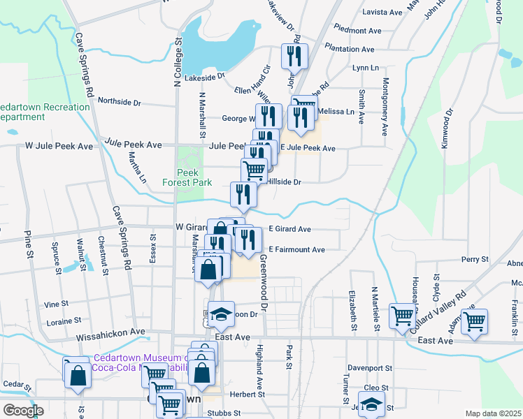 map of restaurants, bars, coffee shops, grocery stores, and more near 522 North Main Street in Cedartown