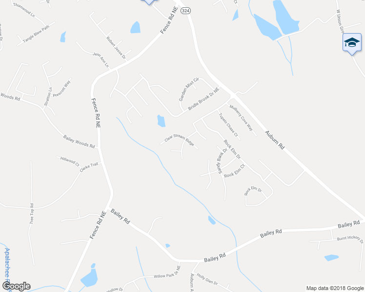 map of restaurants, bars, coffee shops, grocery stores, and more near Clear Stream Run Northeast in Auburn