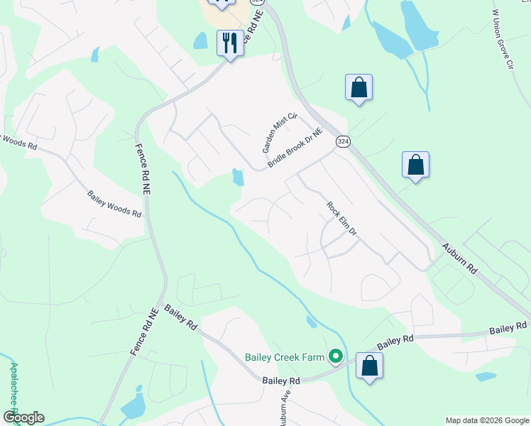 map of restaurants, bars, coffee shops, grocery stores, and more near 3448 Clear Stream Run Northeast in Auburn