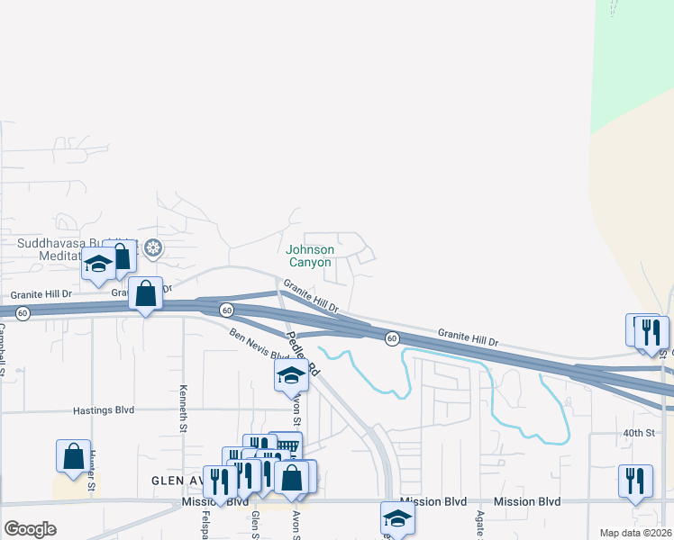 map of restaurants, bars, coffee shops, grocery stores, and more near 3700 Quartz Canyon Road in Riverside