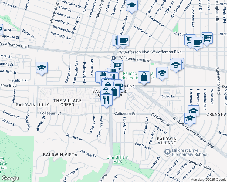 map of restaurants, bars, coffee shops, grocery stores, and more near 5080 West Rodeo Road in Los Angeles