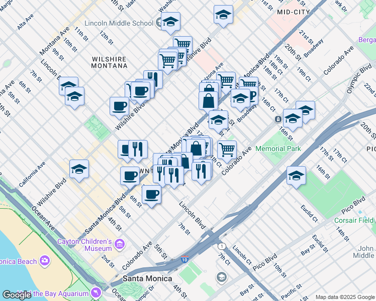 map of restaurants, bars, coffee shops, grocery stores, and more near 1428 11th Street in Santa Monica