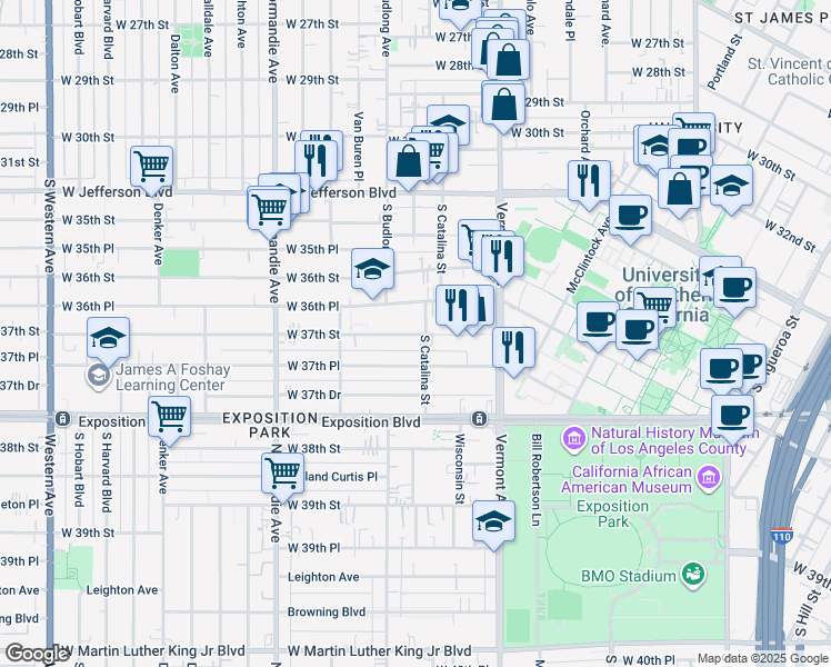 map of restaurants, bars, coffee shops, grocery stores, and more near in Los Angeles