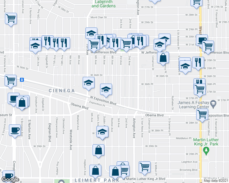 map of restaurants, bars, coffee shops, grocery stores, and more near 3651 4th Avenue in Los Angeles