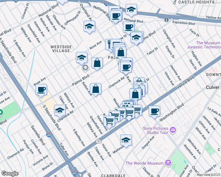 map of restaurants, bars, coffee shops, grocery stores, and more near in Los Angeles