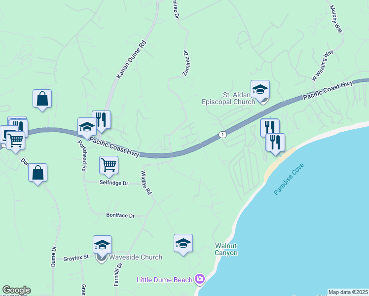 map of restaurants, bars, coffee shops, grocery stores, and more near 6481 Zuma View Place in Malibu