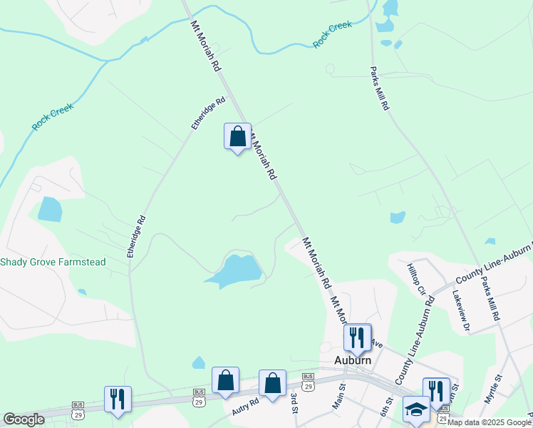 map of restaurants, bars, coffee shops, grocery stores, and more near 129 Arnold Poplar Lane in Auburn