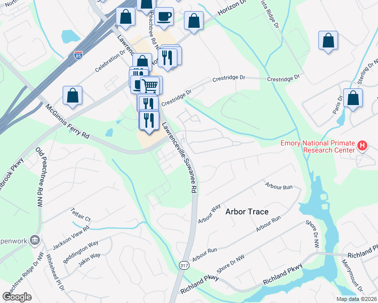 map of restaurants, bars, coffee shops, grocery stores, and more near in Gwinnett County