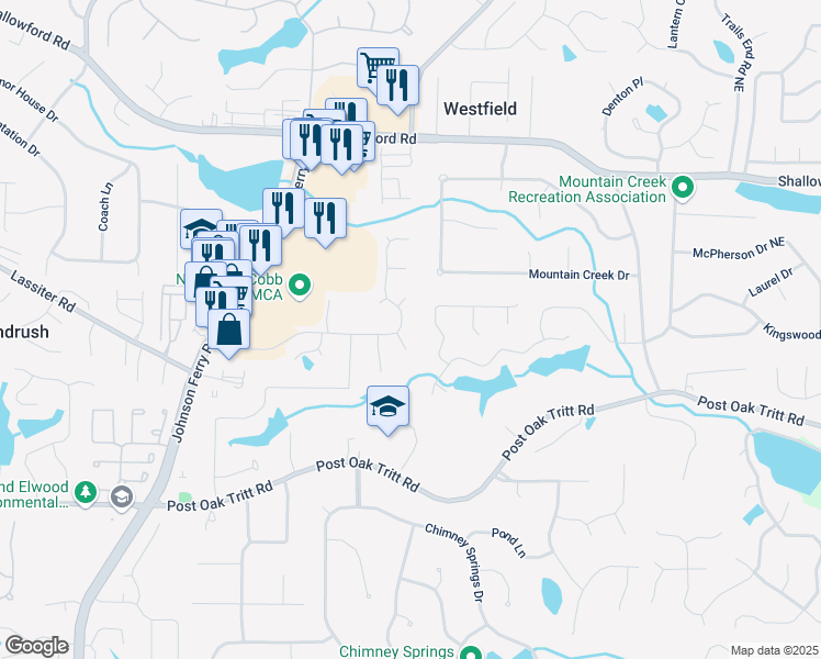 map of restaurants, bars, coffee shops, grocery stores, and more near 4442 Freeman Road in Marietta