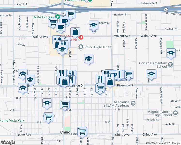 map of restaurants, bars, coffee shops, grocery stores, and more near in Ontario