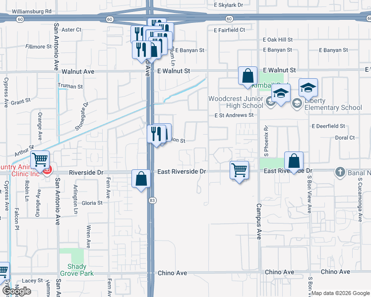 map of restaurants, bars, coffee shops, grocery stores, and more near 325 Doral Street in Ontario