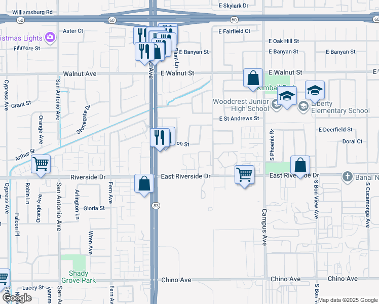 map of restaurants, bars, coffee shops, grocery stores, and more near 325 Doral Street in Ontario