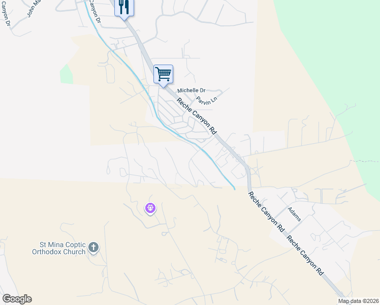 map of restaurants, bars, coffee shops, grocery stores, and more near Reche Canyon Road in Colton