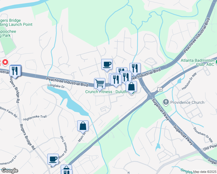 map of restaurants, bars, coffee shops, grocery stores, and more near 2354 Main Street in Duluth