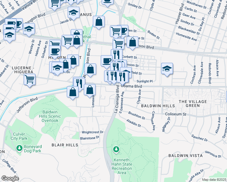 map of restaurants, bars, coffee shops, grocery stores, and more near in Los Angeles