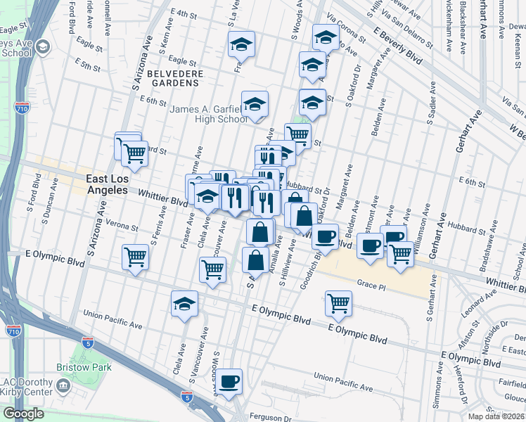 map of restaurants, bars, coffee shops, grocery stores, and more near 759 South Atlantic Boulevard in East Los Angeles