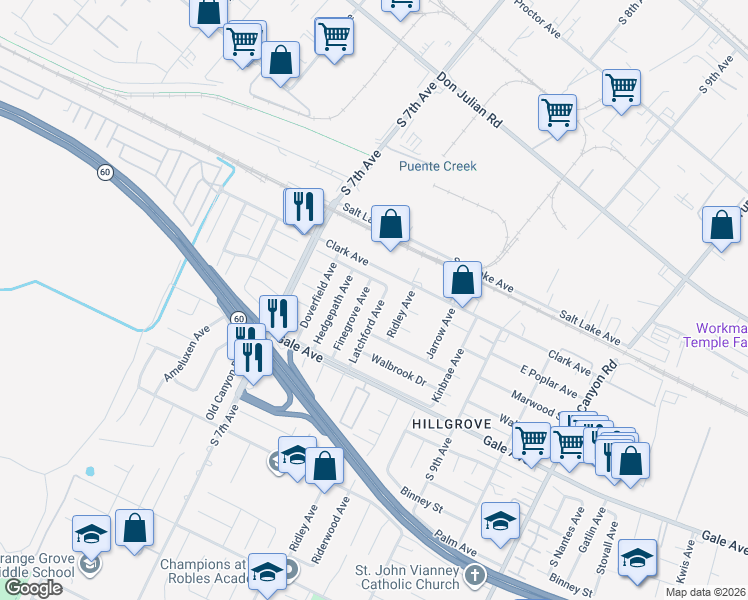 map of restaurants, bars, coffee shops, grocery stores, and more near 915 Finegrove Avenue in Hacienda Heights