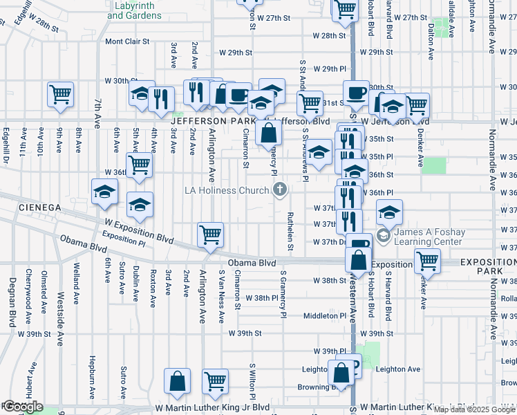 map of restaurants, bars, coffee shops, grocery stores, and more near 3660 Cimarron Street in Los Angeles