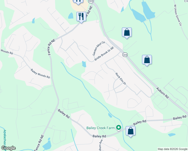map of restaurants, bars, coffee shops, grocery stores, and more near 3458 Clear Stream Run Northeast in Auburn
