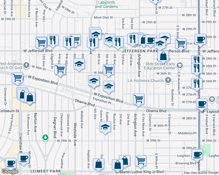 map of restaurants, bars, coffee shops, grocery stores, and more near 3651 4th Avenue in Los Angeles