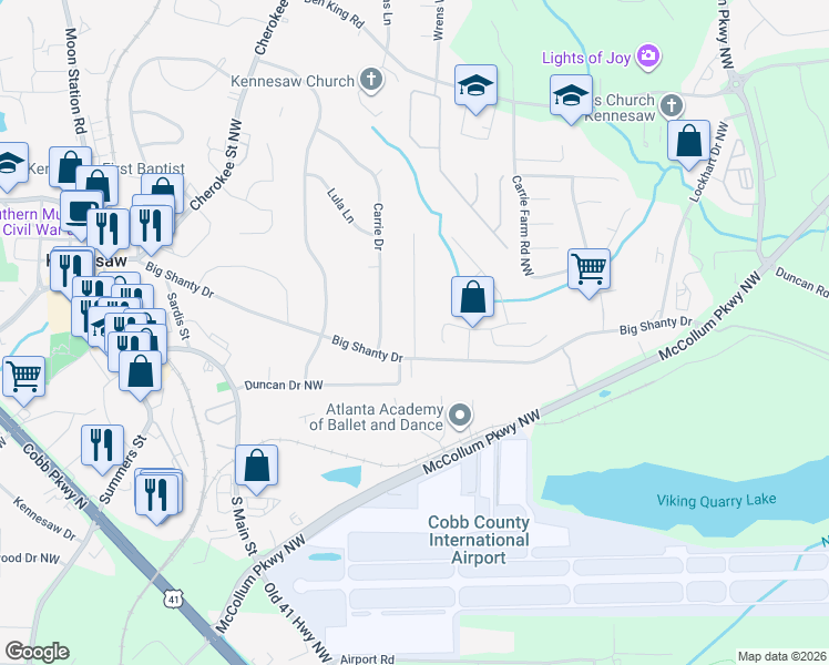 map of restaurants, bars, coffee shops, grocery stores, and more near 1621 Clifton Downs Ct in Kennesaw