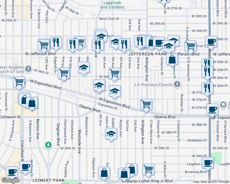map of restaurants, bars, coffee shops, grocery stores, and more near 3660 5th Avenue in Los Angeles