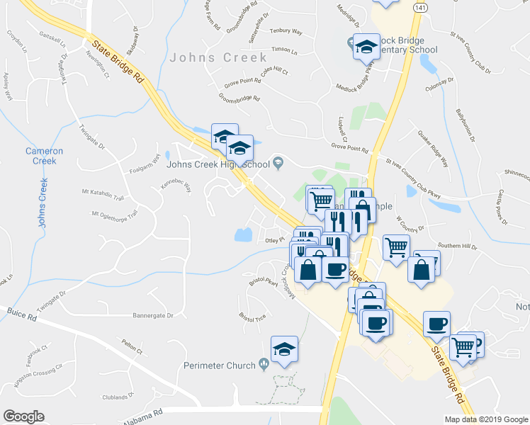 map of restaurants, bars, coffee shops, grocery stores, and more near 5620 Moresby Court in Alpharetta
