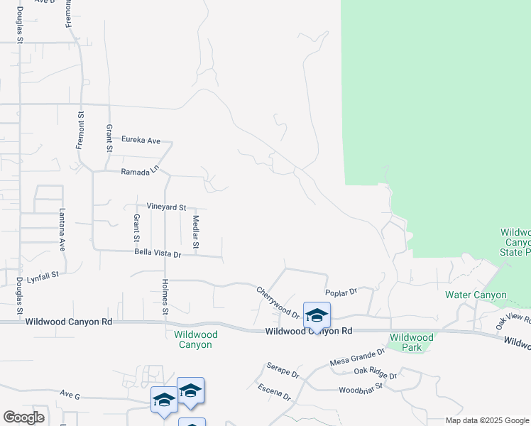map of restaurants, bars, coffee shops, grocery stores, and more near Avenue E in Yucaipa