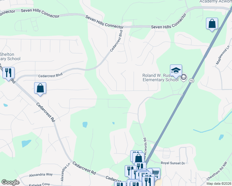 map of restaurants, bars, coffee shops, grocery stores, and more near 5 Parkcrest Lane in Dallas
