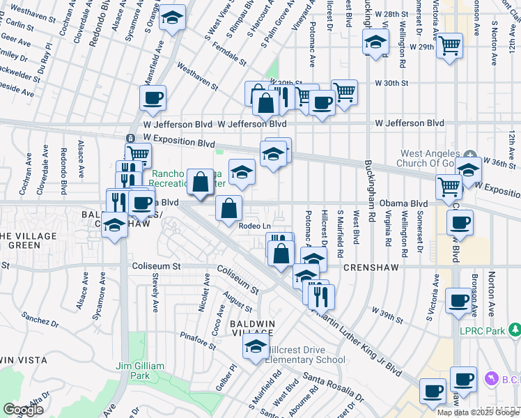map of restaurants, bars, coffee shops, grocery stores, and more near 4632 Obama Boulevard in Los Angeles