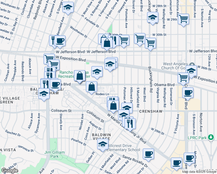 map of restaurants, bars, coffee shops, grocery stores, and more near 4632 Obama Boulevard in Los Angeles