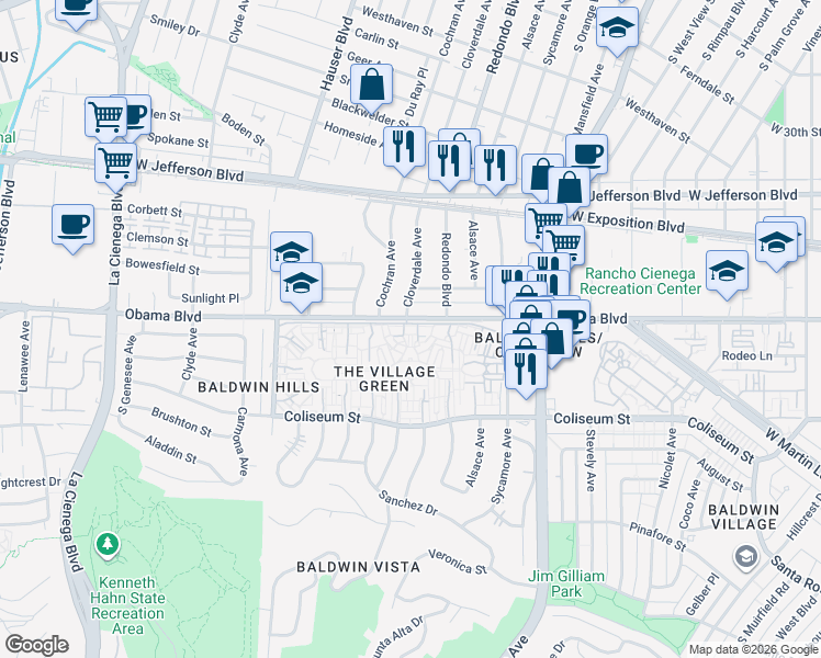 map of restaurants, bars, coffee shops, grocery stores, and more near in Los Angeles