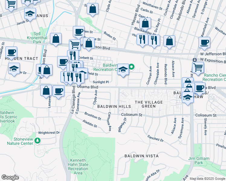 map of restaurants, bars, coffee shops, grocery stores, and more near in Los Angeles