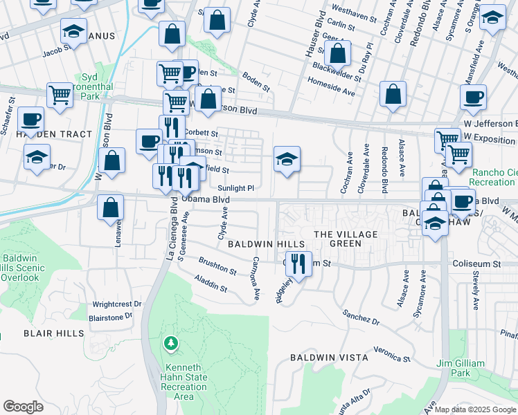 map of restaurants, bars, coffee shops, grocery stores, and more near in Los Angeles