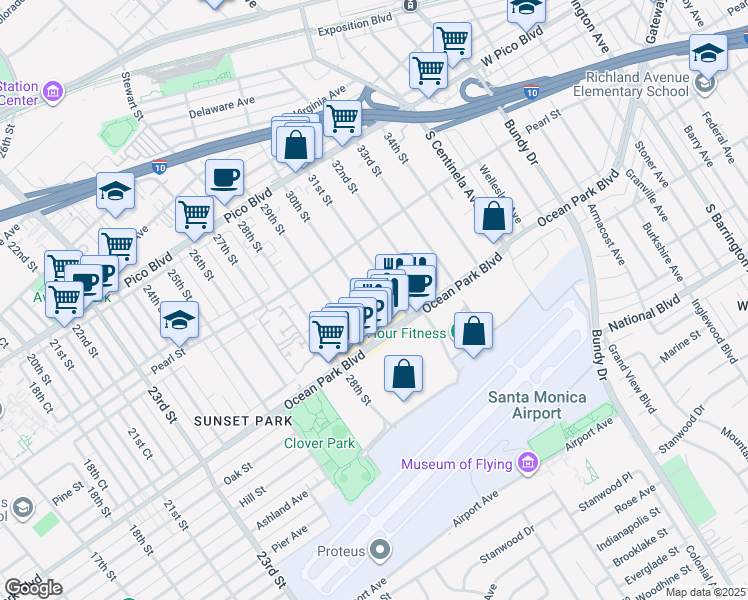 map of restaurants, bars, coffee shops, grocery stores, and more near 2611 30th Street in Santa Monica
