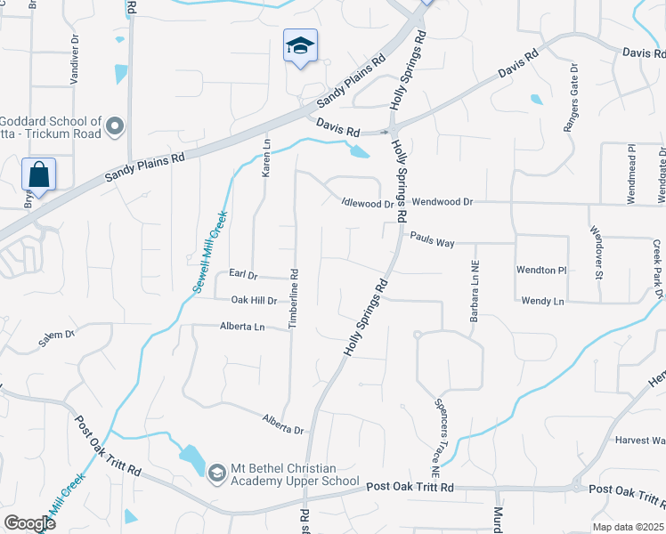map of restaurants, bars, coffee shops, grocery stores, and more near 2834 Howard Drive in Marietta