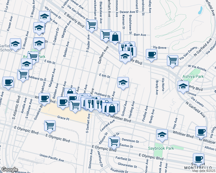 map of restaurants, bars, coffee shops, grocery stores, and more near Keenan Avenue in Los Angeles