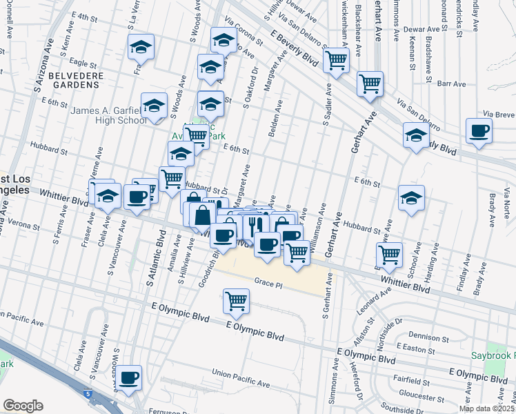 map of restaurants, bars, coffee shops, grocery stores, and more near 706 South Belden Avenue in Los Angeles