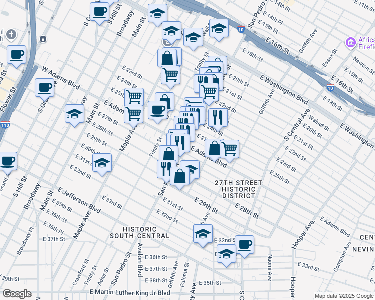 map of restaurants, bars, coffee shops, grocery stores, and more near in Los Angeles