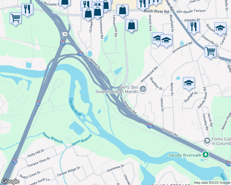 map of restaurants, bars, coffee shops, grocery stores, and more near 443 Arrowwood Road in Columbia