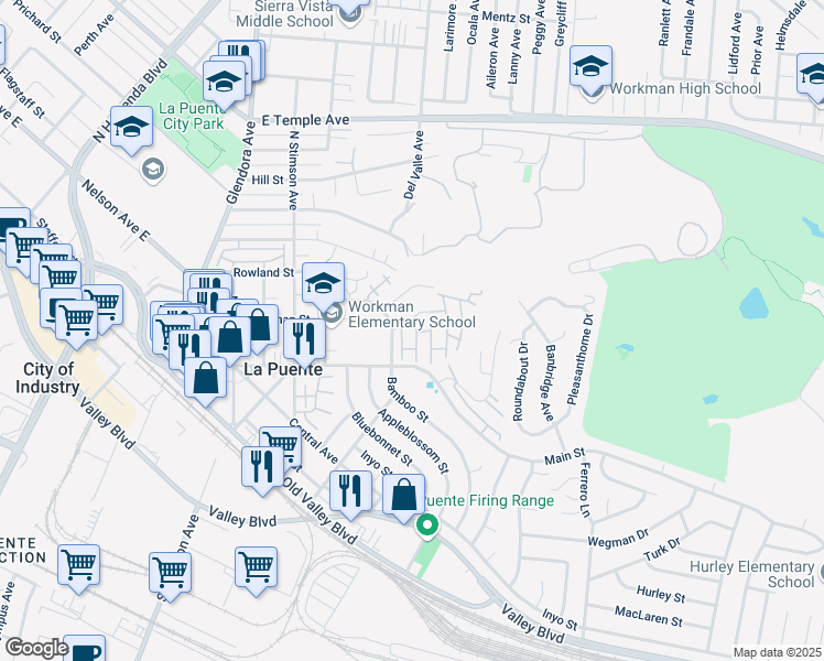 map of restaurants, bars, coffee shops, grocery stores, and more near 137 Tanglewood Street in La Puente