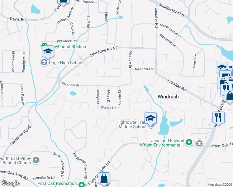 map of restaurants, bars, coffee shops, grocery stores, and more near 2951 Connie St in Marietta
