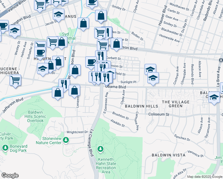 map of restaurants, bars, coffee shops, grocery stores, and more near 5749 Fallsgrove Street in Los Angeles