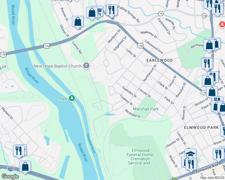 map of restaurants, bars, coffee shops, grocery stores, and more near 68 Riverview Court in Columbia
