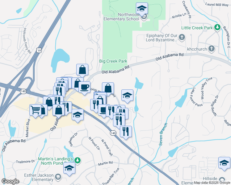 map of restaurants, bars, coffee shops, grocery stores, and more near in Roswell