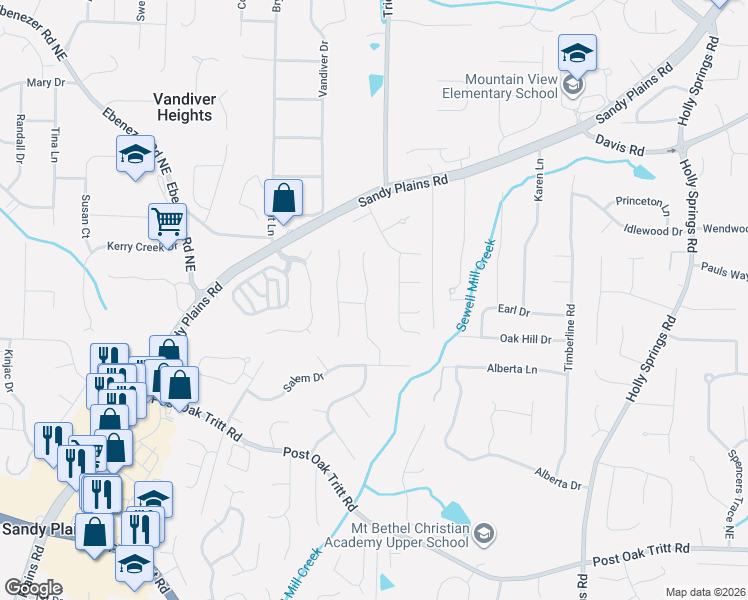 map of restaurants, bars, coffee shops, grocery stores, and more near 2974 Christophers Court in Marietta