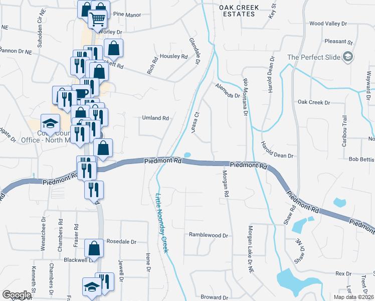 map of restaurants, bars, coffee shops, grocery stores, and more near 1103 Piedmont Road in Marietta
