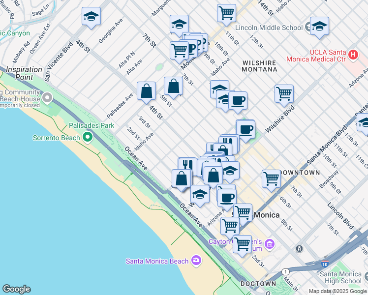 map of restaurants, bars, coffee shops, grocery stores, and more near 1014 4th Street in Santa Monica