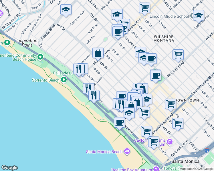 map of restaurants, bars, coffee shops, grocery stores, and more near 938 3rd Street in Santa Monica