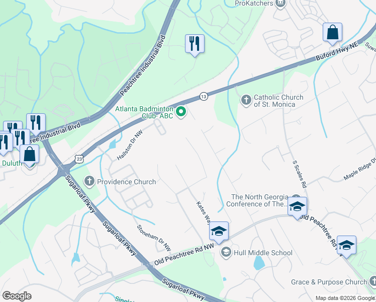 map of restaurants, bars, coffee shops, grocery stores, and more near 1871 Calvin Drive in Duluth
